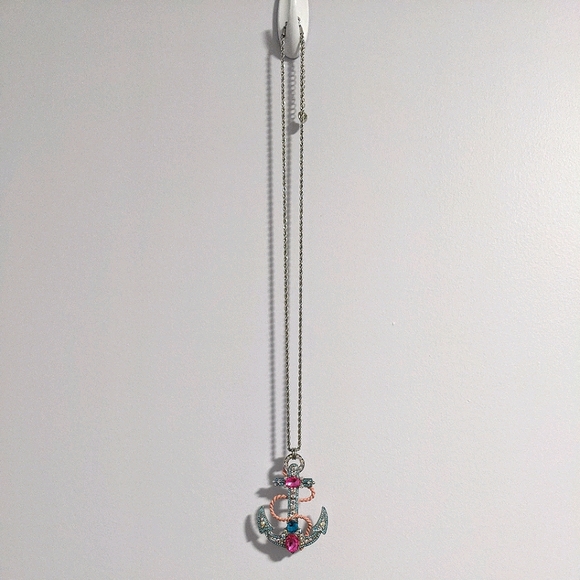 Betsy Johnson Jeweled Nautical Anchor Necklace - Picture 11 of 13